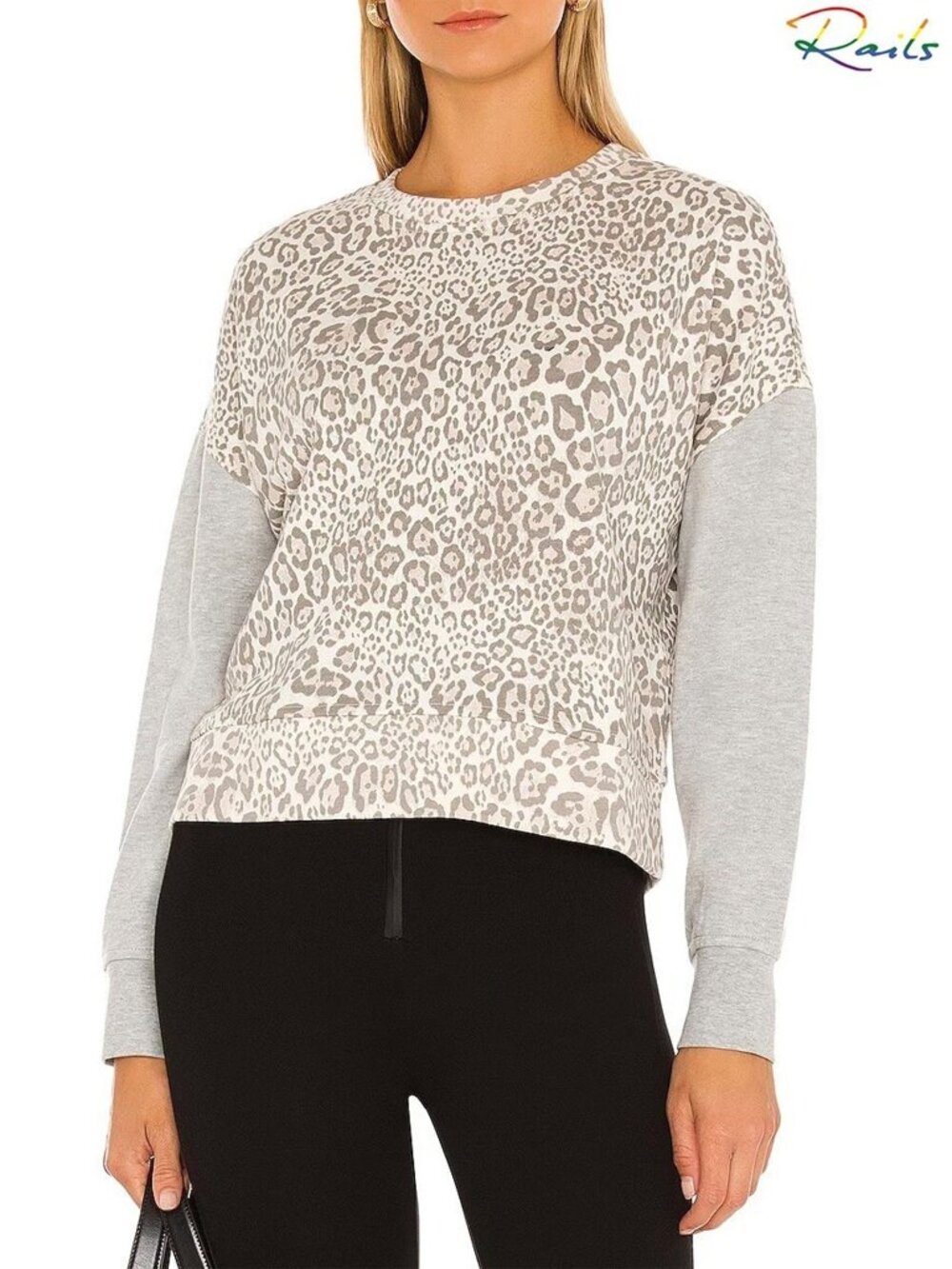 RAILS NWT ALICE COTTON BLEND MIXED GREY CHEETAH SWEATSHIRT. SIZE L